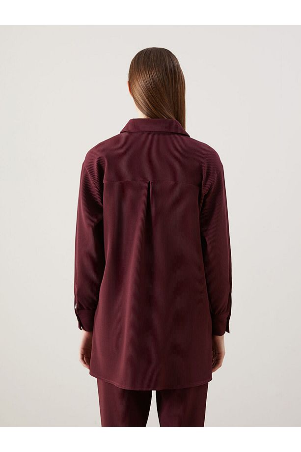 LCW Modest Bordo Dokulu Oversize Kadın Gömlek Tunik - 4