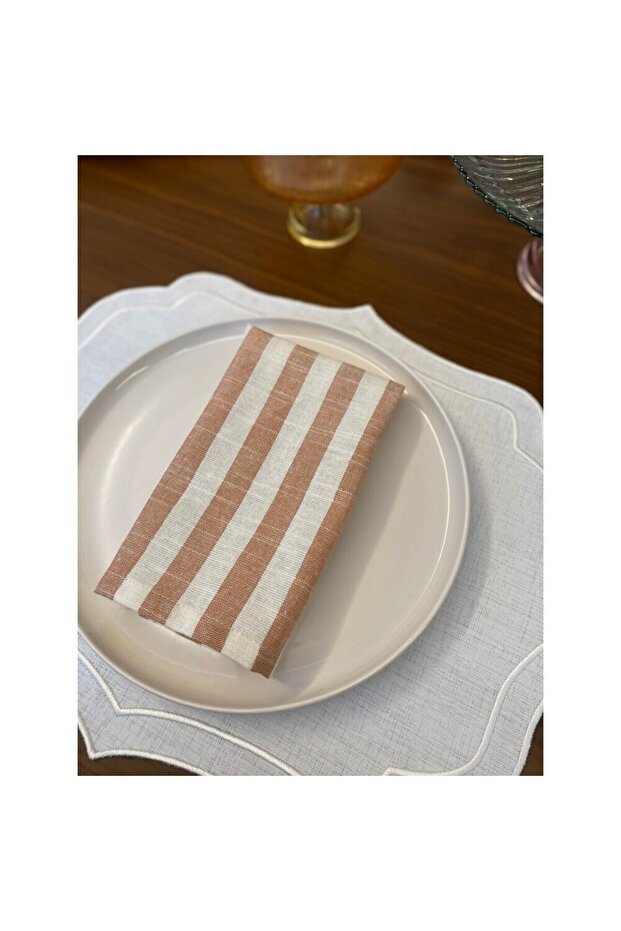 100% Linen Striped Cinnamon Napkin