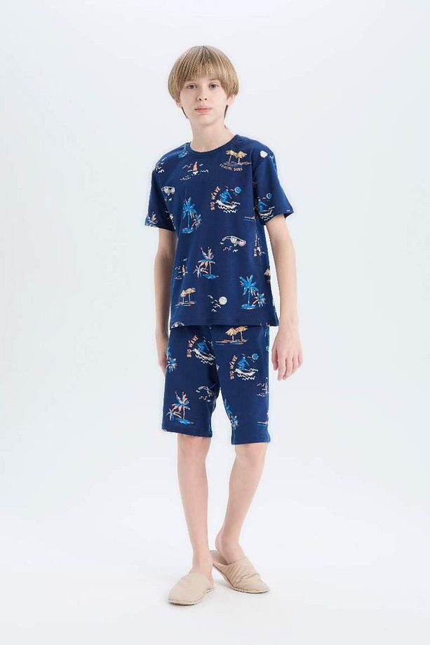 Yeni Sezon Erkek Çocuk Pijama Takımı Desenli Kısa Kollu Üst Şort - 1
