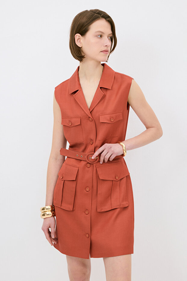 Körüklü Cepli Elbise - 5