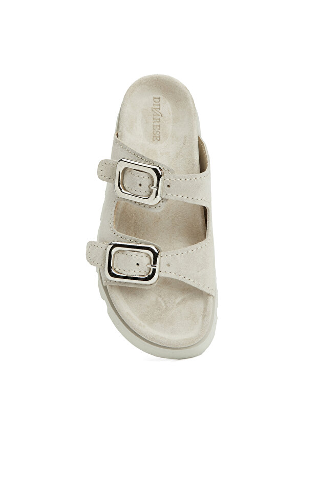 Krem Kadın Deri Terlik - 4