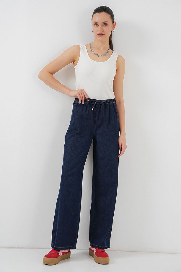 Kadın Geniş Paça Kot Pantolon 6706 - Lacivert - 2