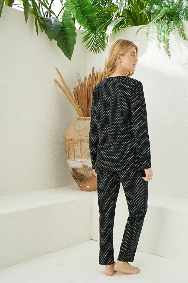 Kadın Pamuklu Uzun Kollu Pijama Takımı - 3
