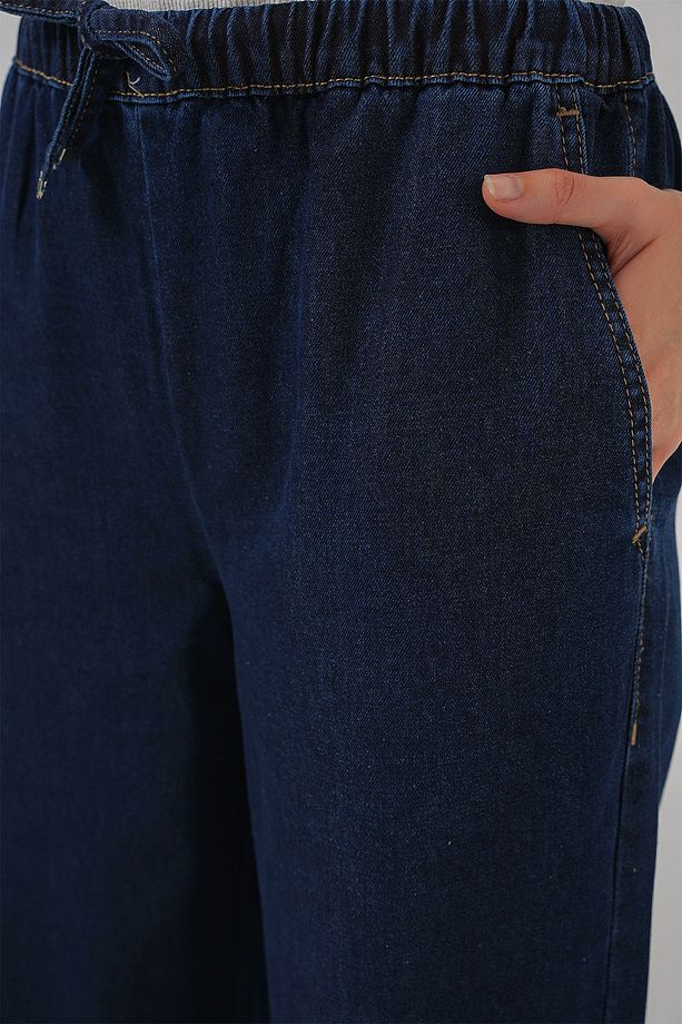 Kadın Geniş Paça Kot Pantolon 6706 - Lacivert - 5