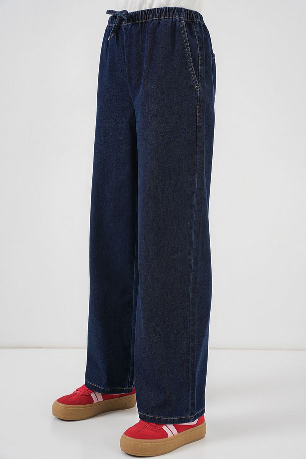 Kadın Geniş Paça Kot Pantolon 6706 - Lacivert - 4