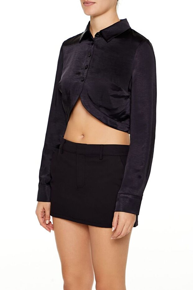 Saten Crop Gömlek - 4