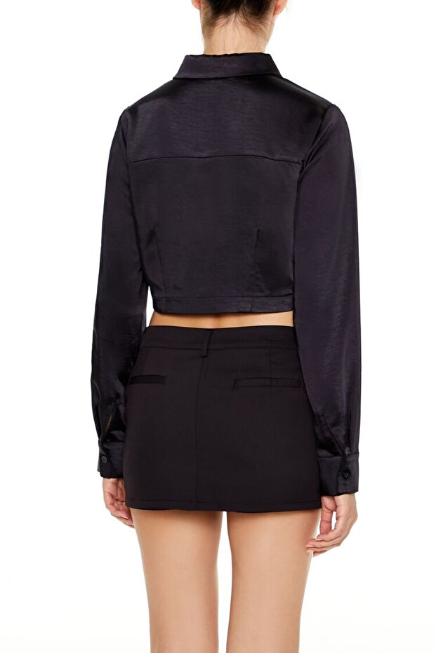 Saten Crop Gömlek - 6