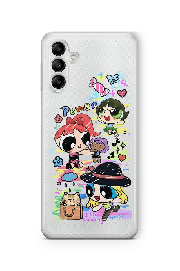 غلاف شفاف مطبوع بتصميم شفاف متوافق مع Samsung Galaxy A14 متوافق مع Powerpuff Girls 2