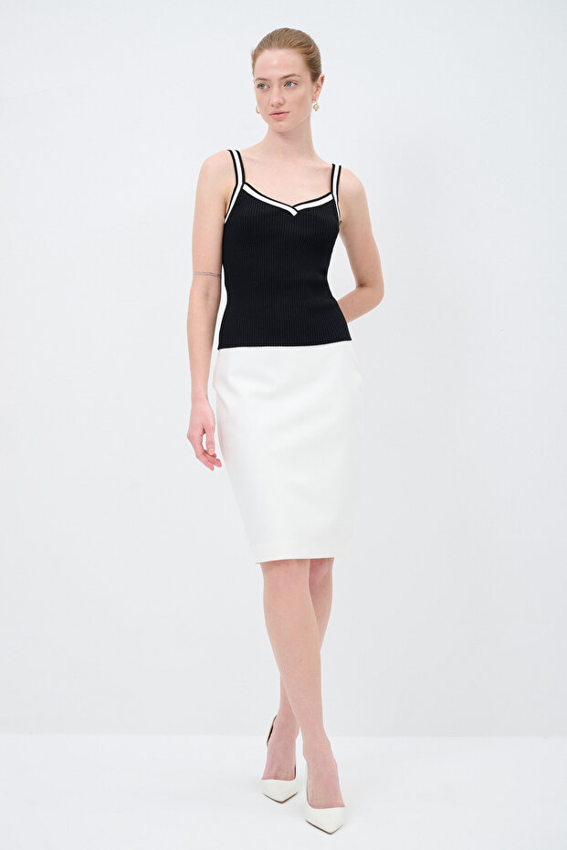 Kontrast İp Askılı Triko Bluz - 4