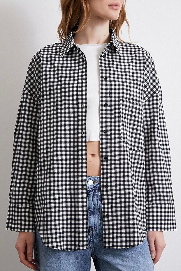 Pamuklu Ekose Gömlek Siyah - 5