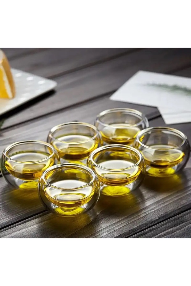 طقم صلصة قهوة صغيرة الحجم مكون من 6 قطع على طراز Pinterest مع سياج مزدوج على الجانب (75 مل)