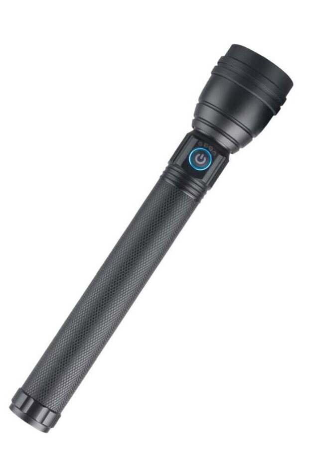 Impex Rechargeable Led Flashlight - Lumin X2, Bright Long Range Beam Aircraft Aluminium, 220mm Black