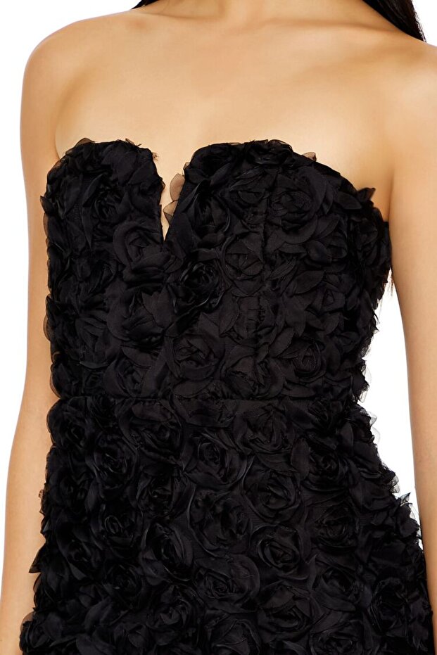 Gül Desenli Mini Elbise - 3