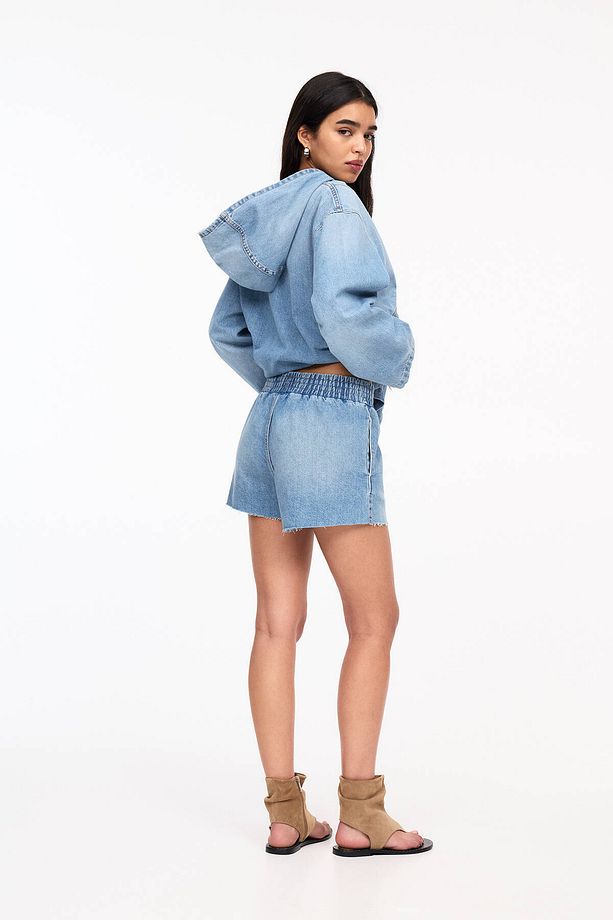 Elastik belli denim şort - 3