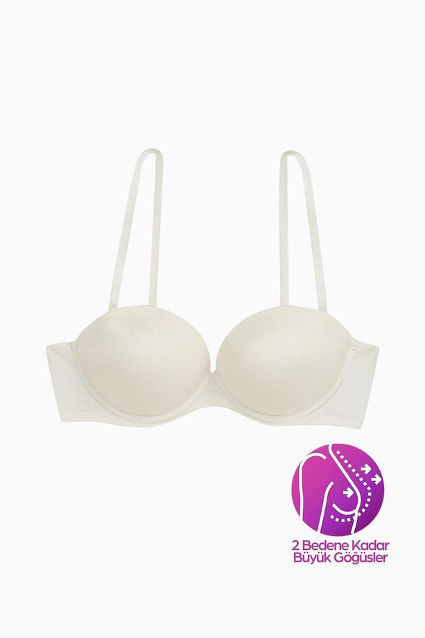 Olympos Ekstra Dolgulu Sütyen Double Push Up Straplez - Ekru - Mikro Kumaş - 2537 - 1