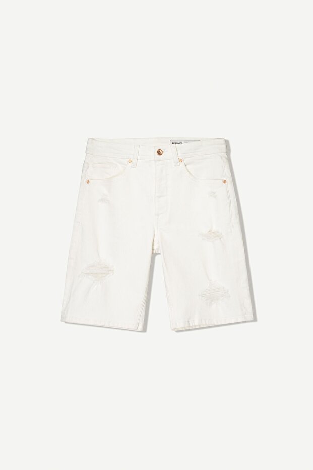 Distressed denim bermuda şort - 1