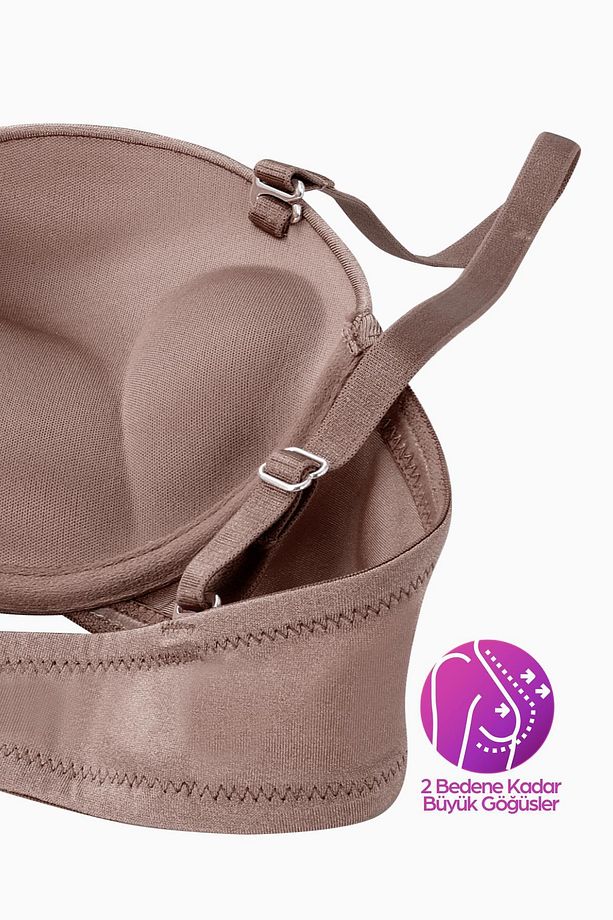 Olympos Ekstra Dolgulu Sütyen Double Push Up Straplez - Bronz Kahve - Mikro Kumaş - 2537 - 4