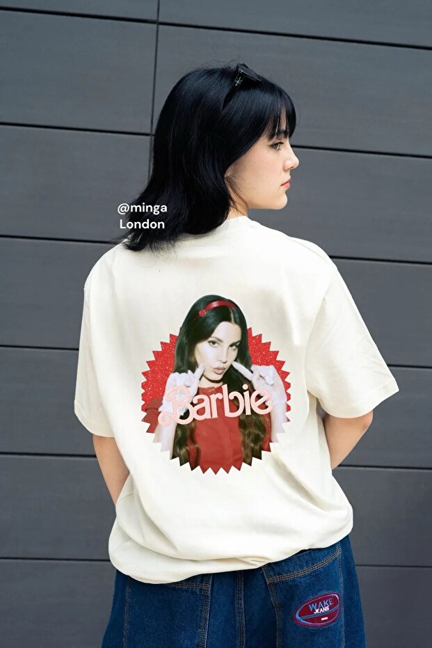 Beige Lana Del Rey Red Front/Rear Printed Oversize Unisex T-Shirt