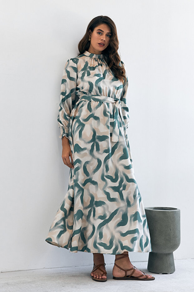 Soft Desenli Elbise - Mint - 1