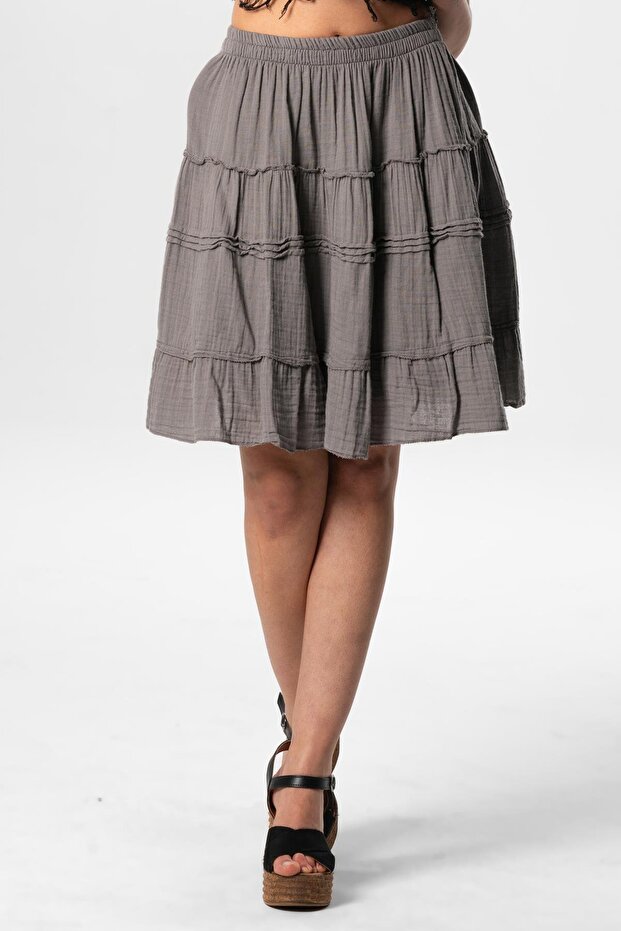 Benan Elastic Waist Short Summer Muslin Skirt Gray Gray