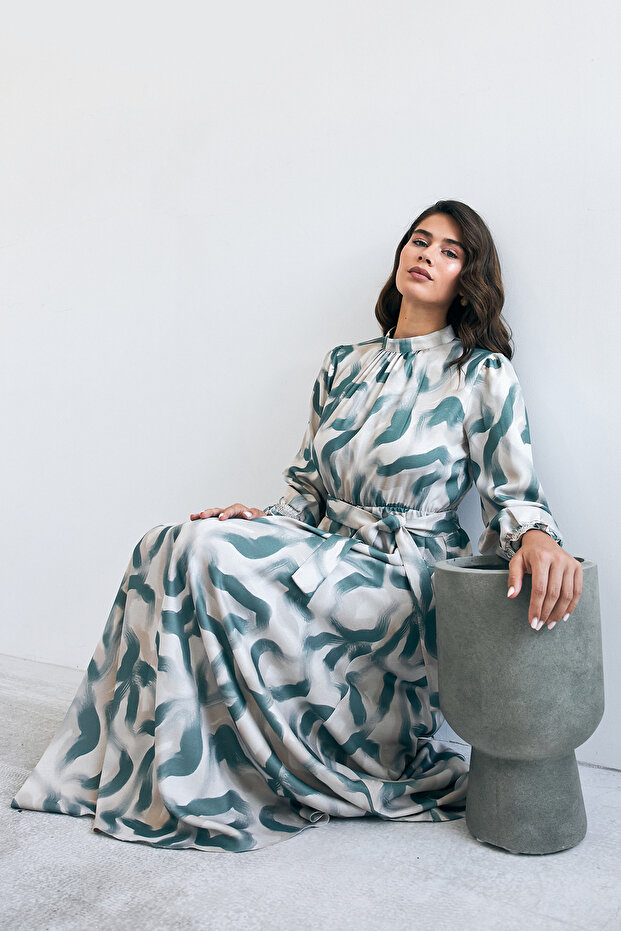 Soft Desenli Elbise - Mint - 3