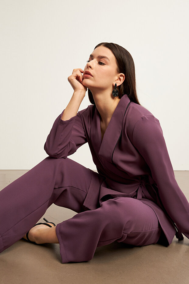 Piped Jacket Pants Set - Lilac - 4