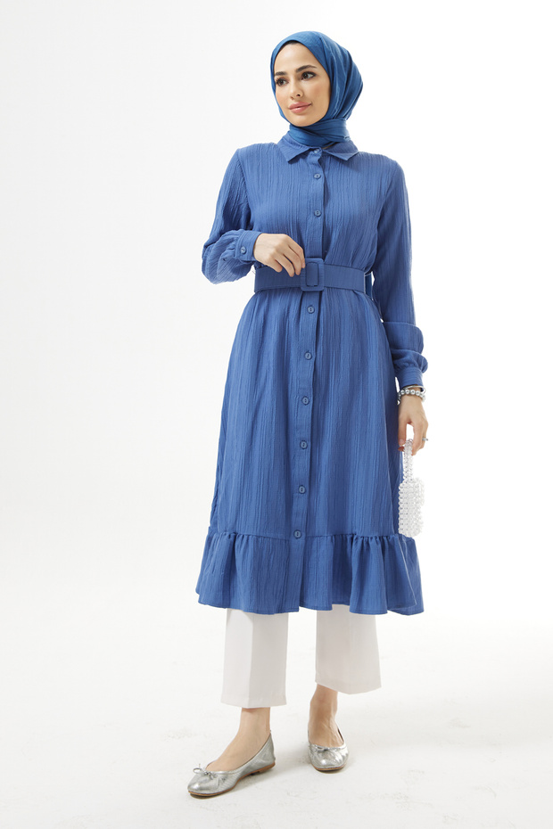 تونيك ملفوف بحزام نيلي - 5