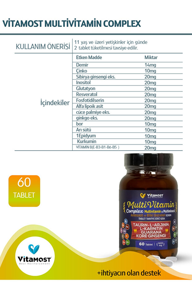 MULTİ VİTAMİN COMPLEX 60 TABLET 1400 MG - 5