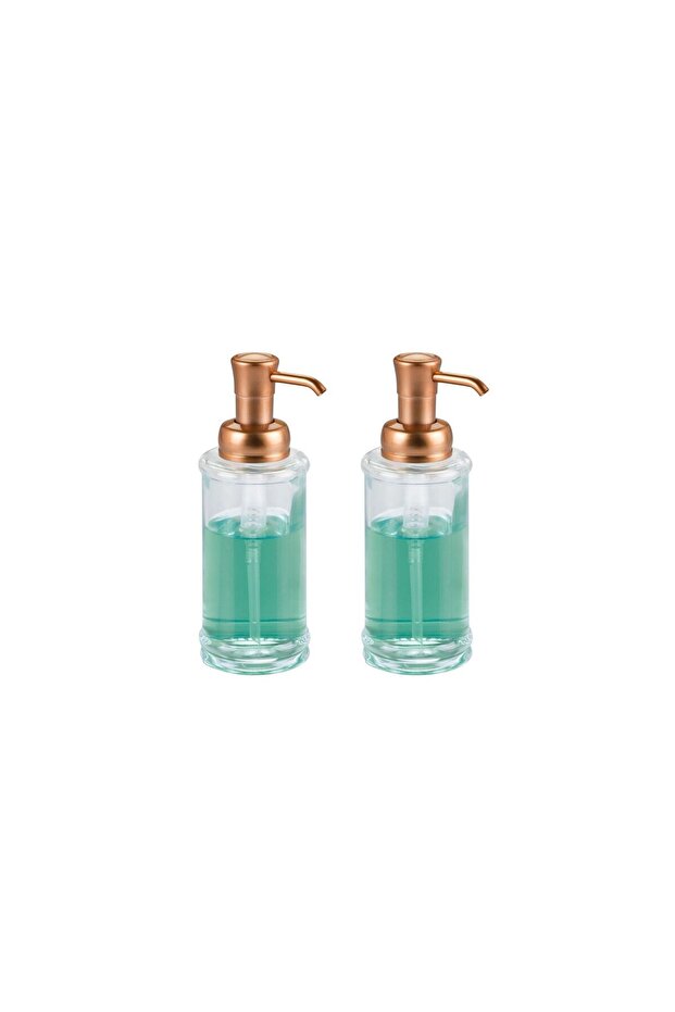 2 Pieces Liquid Soap Dispenser Bathroom Set - Glass Gold Brass, 7X7X20Cm, 325ml