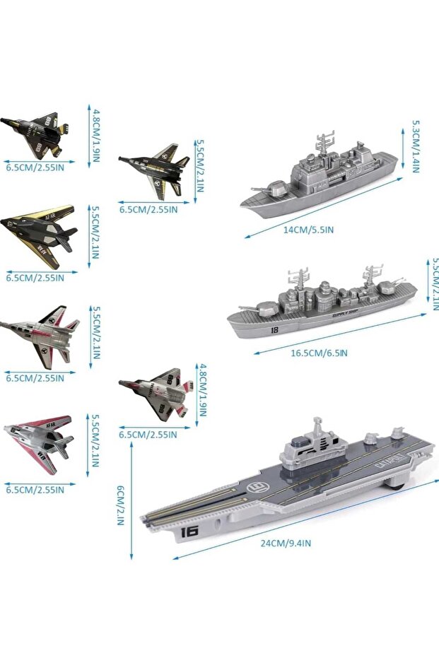 Oyuncak Uçaklı Savaş Gemisi Askeri Kruvazör 9 Parça Uçak Fırlatır Gemi Destroyer Kruvazör Jet Uçağı - 3