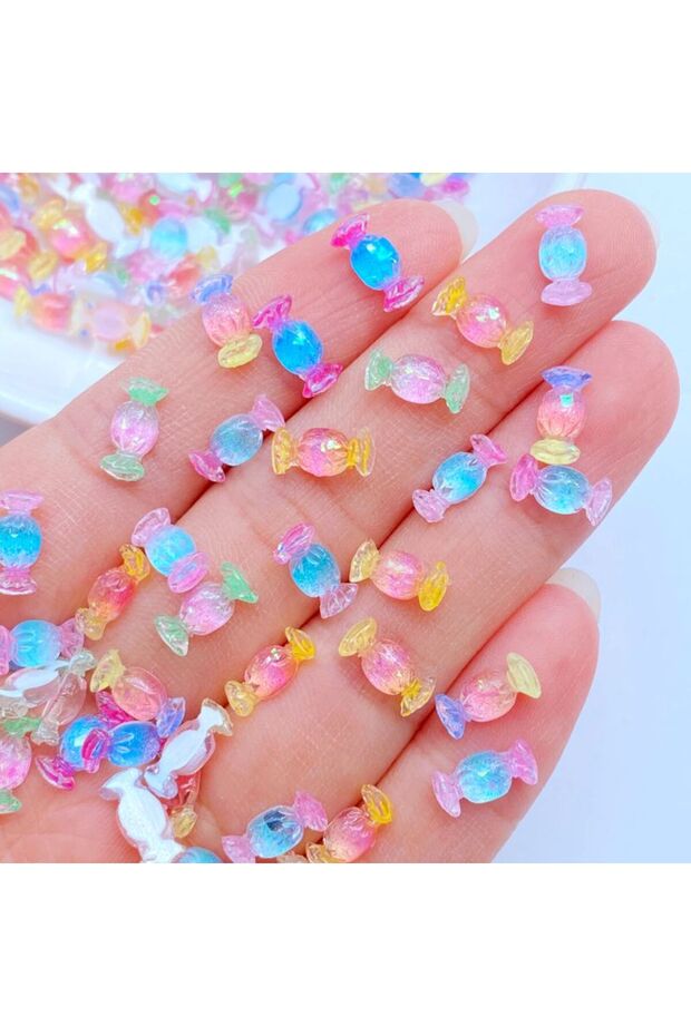 Mixed 50Pcs New Cute Mini 4*10mm Shiny Candy Resin Figurine Crafts Flatback Ornament Jewelry Making