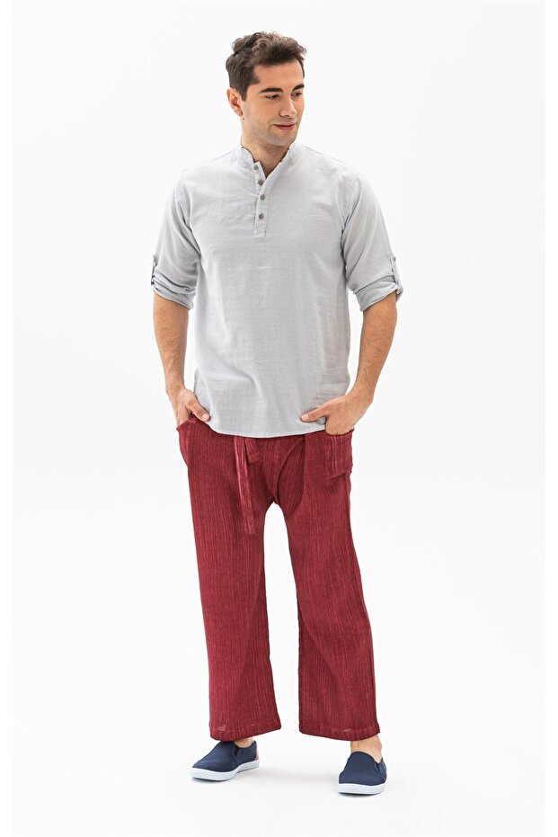Unisex Şile Bezi Fisherman Summer Trousers Stoned Claret Red Tslbrd