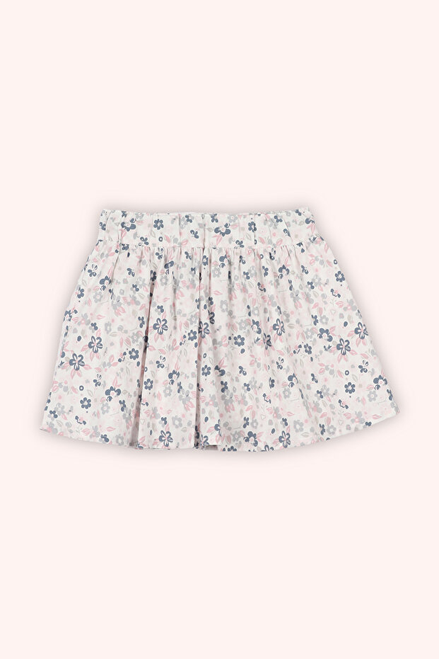 Baby Girl Elastic Waist Lined Floral Patterned White Skirt