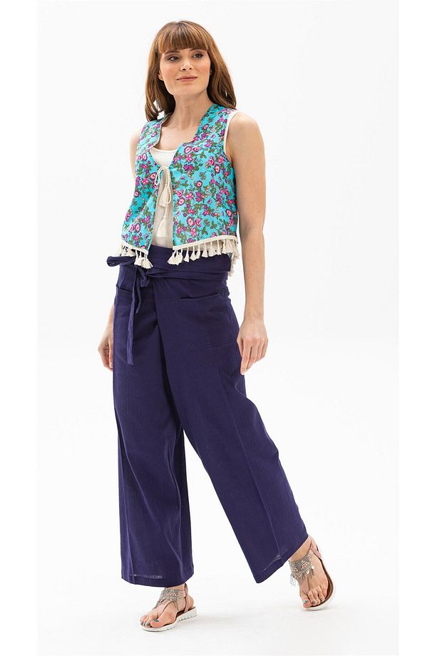 Unisex Şile Bezi Balıkçı Yazlık Pantolon Mor Mor - 2