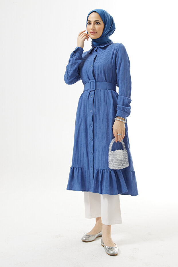 تونيك ملفوف بحزام نيلي - 4