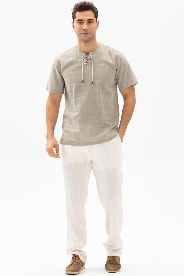 Şile Bezi Pocketed Summer Men's Trousers Cream Krm