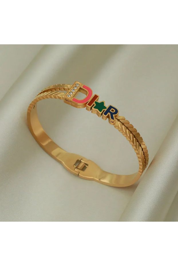 Q0409-G-bangle Classic 316L Stainless Steel Letter D Bangles for Women Fashion Brand Jewelry Star B