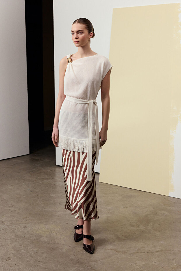 Patterned Satin Midi Effect Brown - 3