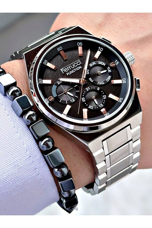 Ferrucci̇ Function Black Dial Silver Metal Men's Wristwatch