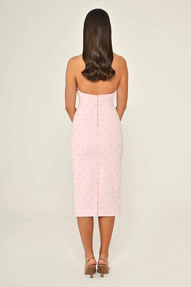 Halter Yaka Inci Işlemeli Krep Midi Elbise - 3