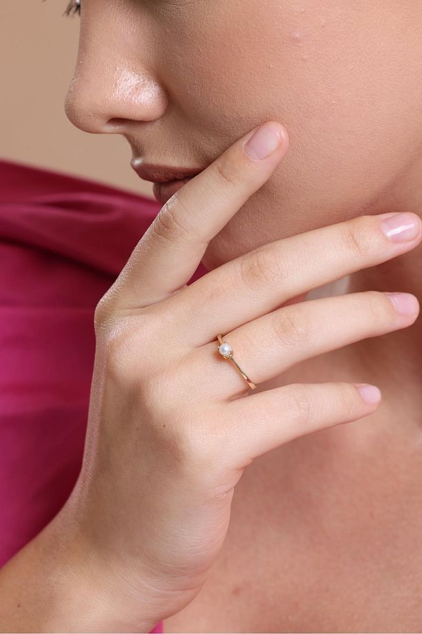 14 Ayar Altın 3 Mm Small Doğal Inci Tek Taş Modelli Yüzük - 5