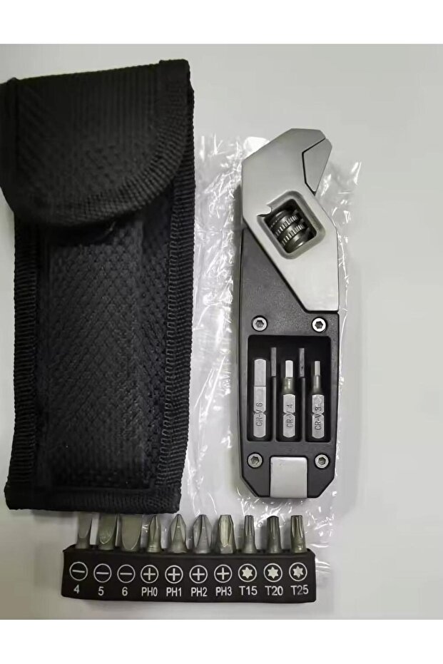 Stainless Steel Adjustable Wrench, Foldable Pocket, Multi-function Tool, Screwdriver Bit Set - 7