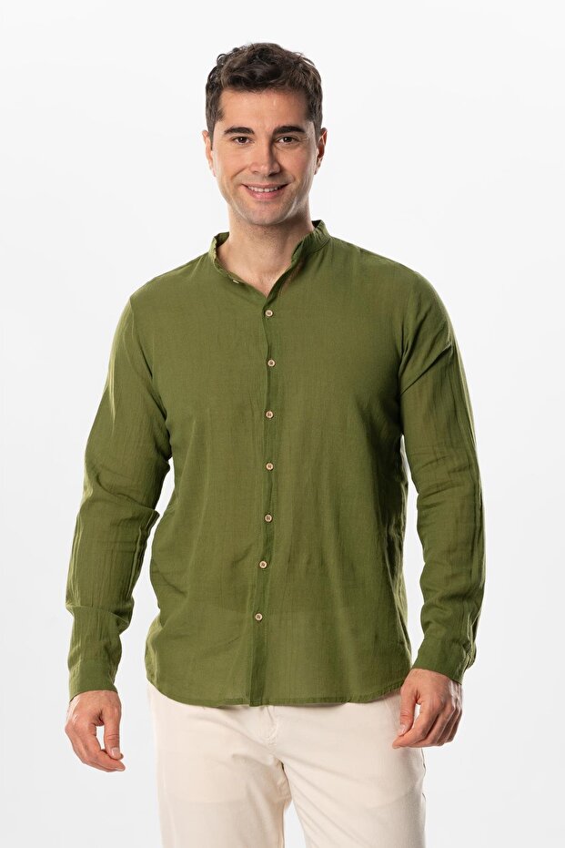 Long Sleeve Poplin Aegean Men's Summer Shirt Khaki Hk