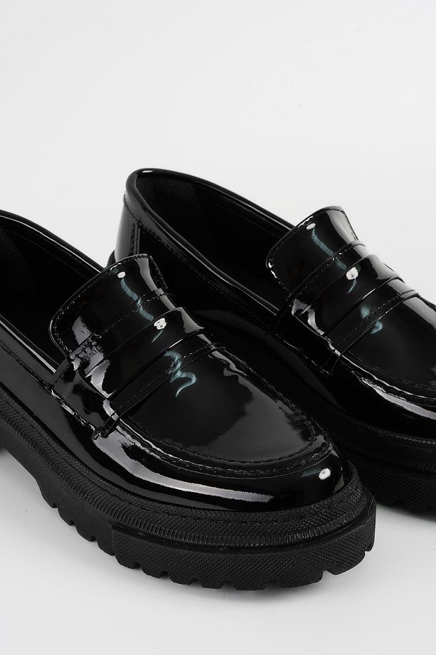 Kadın Siyah Rugan Corteko Kalın Taban Loafer Makosen Ayakkabı 4,5cm Byndlfrk02 - 5