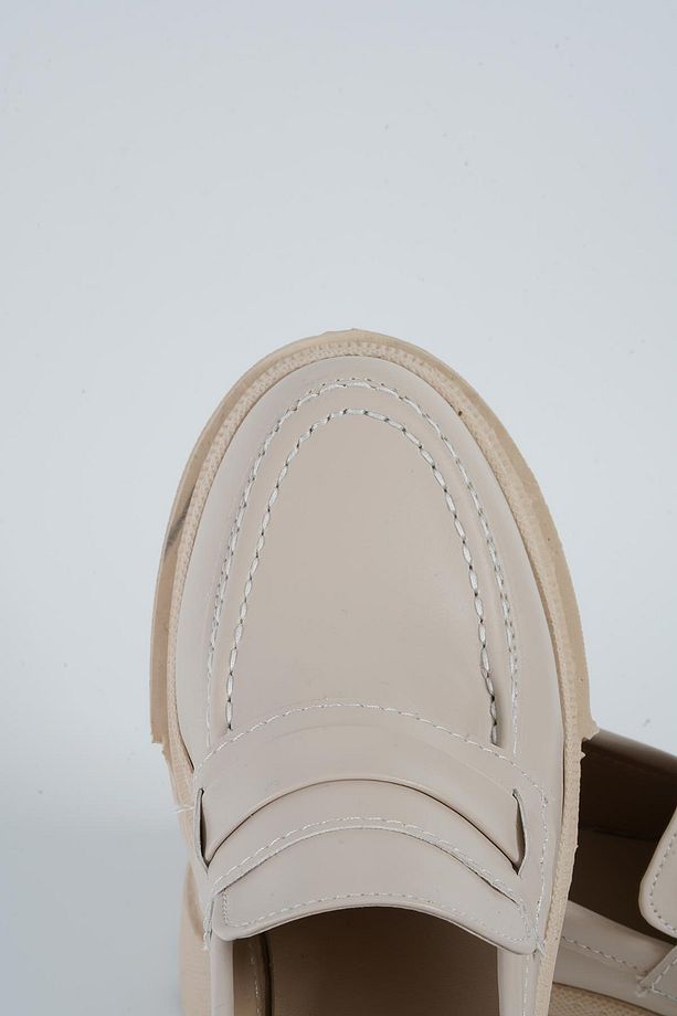 Kadın Bej Deri Corteko Kalın Taban Loafer Makosen Ayakkabı 4,5cm Byndlfrk02 - 6