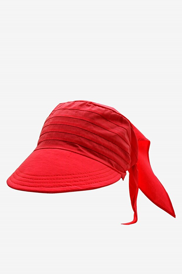 Women's Safari Tie-Up Scarf with Brim Bandana Beach Hat Red