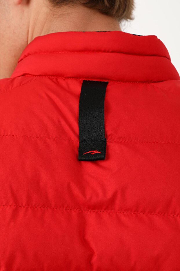 سترة رجالية عادية ياقة مرتفعة متوسطة الطول باللون الأحمر - 8