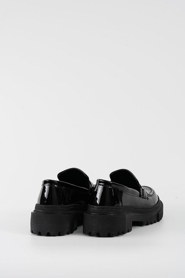 Kadın Siyah Rugan Corteko Kalın Taban Loafer Makosen Ayakkabı 4,5cm Byndlfrk02 - 8