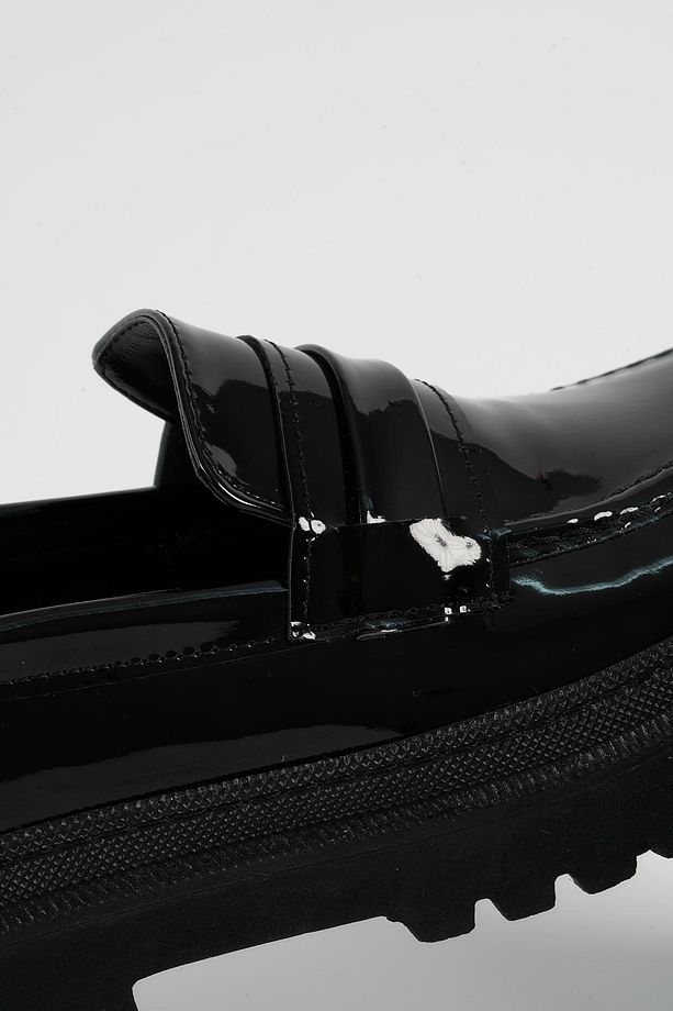 Kadın Siyah Rugan Corteko Kalın Taban Loafer Makosen Ayakkabı 4,5cm Byndlfrk02 - 6