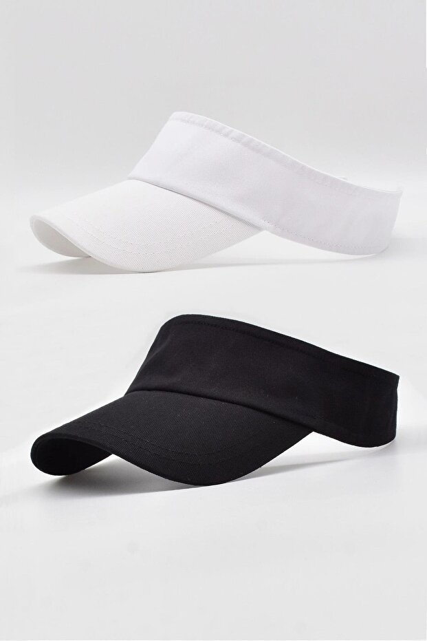 Women's Tennis Visor Cap Beach Sunscreen Sportsman Hat 2-Pack Black-White